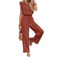thumbnail image 3 of Jumpsuits for Women Summer Ruffle Sleeves Square Neck Rompers Drawstring Overalls with Pockets Orange Color M, 3 of 9
