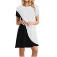 thumbnail image 1 of Womens Summer Plus Size Dresses Casual Color Block Patchwork Print Mini Sundress Tunic Round Neck Short Sleeve Dress, 1 of 5