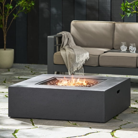 40" Square Propane Gas Fire Pit Table 50000 BTU, Outdoor Gas Fire Table with Lava Rock, Weather Resistant Patio Backyard Deck Heater Fireplace, Dark Gray
