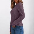 thumbnail image 3 of VINUSLI Hauts Petite pour Femmes en Dentelle Patchwork Tricot Côtelé Chandails à Manches Longues Col Ras du Cou Tunique Chic Décontractée Blouse d'Automne Violet,TG, 3 of 8