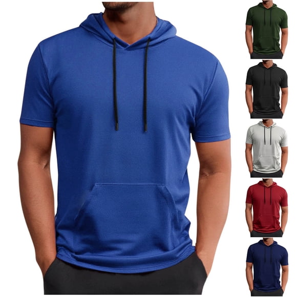 YFNNUP Men's Short Sleeve Hoodie Muscle Athletic Top Drawstring Lightweight Hooded Tshirts Casual Workout Gym Tops Gray M
