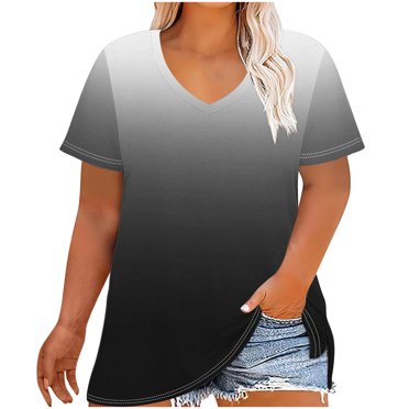 cfhntfmh 2025 Oversized T Shirts Women's Plus Size Tees Casual Short Sleeve V Neck Shirt Summer Loose Comfy Basic Tunic Tops