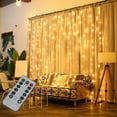 thumbnail image 2 of Guirlande Lumineuse Rideau Guirlandes Scintillantes, 8 Modes d'Éclairage Télécommande à Intensité Réglable Lumière Blanc Chaud pour Chambre Noël Mariage Fête Maison Jardin Extérieur Intérieur Décorations Murales, 2 of 5