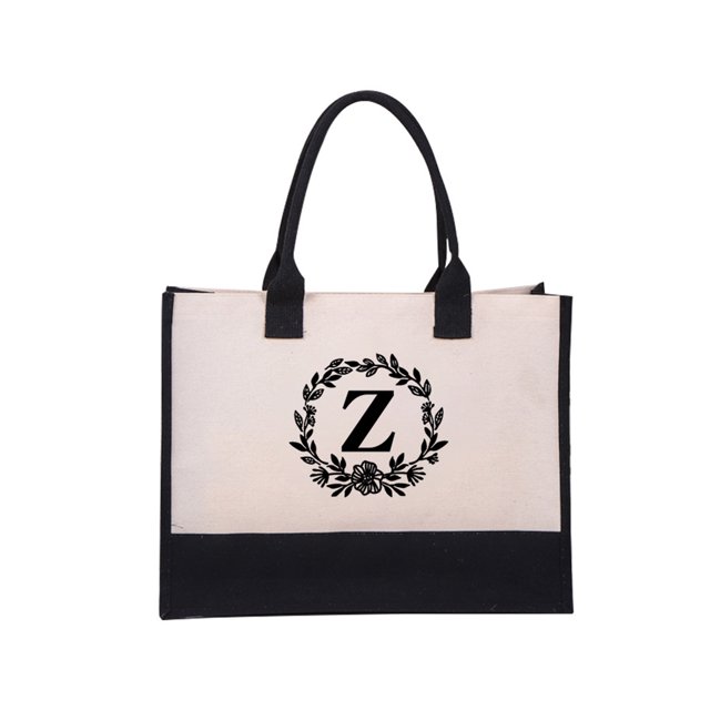 Decodeary Sac de Plage Alphabet à Bonne Capacité de Charge pour Voyage Grand Espace de Rangement Sac de Courses Fleur Z