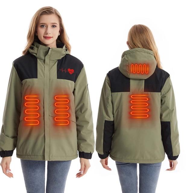 RXIRUCGD USB Intelligent Constant Temperature Heated Windproof Plus Size Coat For Men And Women Winter 4 Heated Jacket Coat( Army Green, Size:S )