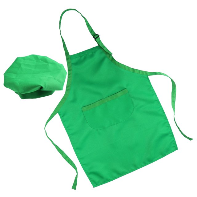 USHOBE Hat and Apron Kit 2Pcs Green Uniform Cloth Waterproof for Kids Baking Handwork Painting Cooking Grilling