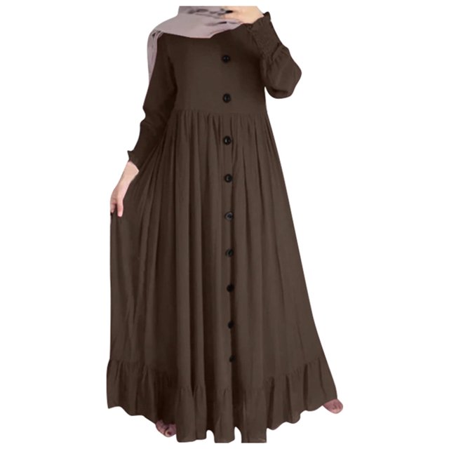 Kcodviy Nouvelles Robes d'Été en Lin Musulmanes Saisonnières Rétro Décontractées Robe Maxi Robes Juniors Surdimensionnées Col Rond à Volants Robes d'Été pour Femmes Travail Décontracté Robe Ourlet pour Tailles Plus