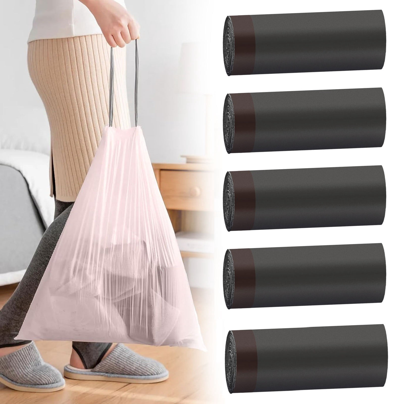 Tanjnj Clearance Drawstring Small Trash Bags 4 Gallon Garbage Bags Wastebasket Liners Kitchen Compostable Bags 75 Count Plastic Trash Bags Unscented Small Bag For Bathroom Living Bedroom