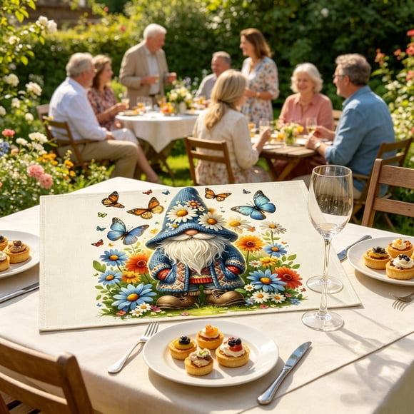 shyuyusa Napperon Floral Gnome Printemps Été, Napperon Isolant Thermique Anti-Salissures, Protection de Table de Salle à Manger Quotidienne et Décoration Esthétique de Festival