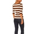 thumbnail image 3 of INSPIRE CHIC Chemises à Rayures pour Femmes Coupe Ajustée Manches au Coude T-Shirt à Encolure Bateau TG Brun, 3 of 6