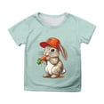 thumbnail image 1 of PMVFHDE T-Shirt Graphique à Manches Courtes Imprimé Lapin de Pâques pour Enfants, Col Rond, Décontracté, Printemps Été, Vert Menthe, 6-7 Ans, 1 of 4