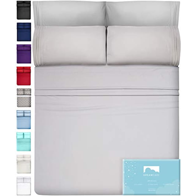 DreamCare 6 Piece Deep Pocket Sheets Microfiber Sheets Bed Sheets Bedding Sets King Size, Light Gray