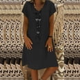 thumbnail image 2 of Tumotour Robe d'Été pour Femmes à Col en V, Longueur Genou, Robe Décontractée, Couleur Unie, Manches Courtes, Coupe Ample, Robe de Vacances, Robe en Lin pour la Plage, Sorties, Fête, Rendez-Vous, 2 of 5