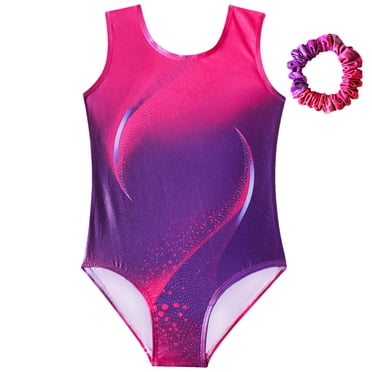 QIPOPIQ Gymnastics Leotards for Girls Sparkly One Piece Tumbling Outfits with Matching Hair Tie Clearance, 2Year-9Year