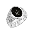 thumbnail image 3 of RYLOS Men's Rings 14K White Gold Nugget Ring with Cabochon Gemstone & Diamonds Black Star Sapphire Rings For Men Size 9, 3 of 7