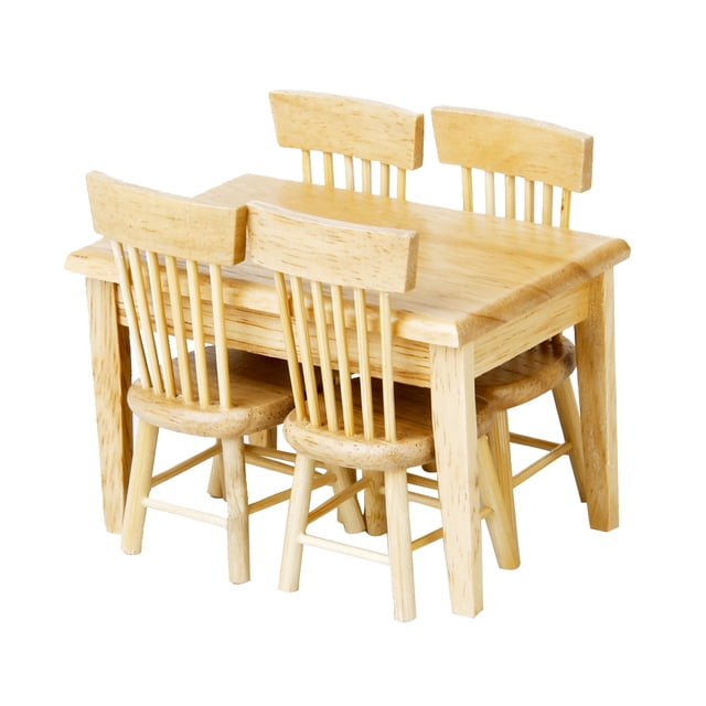 5x Dining Table Chair Model Set 1:12 Dollhouse Miniature Furniture Wooden Decor, including a wooden table and four chairs with hollow backrests, ideal for dollhouse interiors. Perfect for 1:12 scale dolls and crafted from durable wood, enhancing miniature furniture decor.
