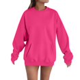 thumbnail image 1 of Breezora Chandail à Capuchon à Poche Surdimensionné pour Femmes, Col Rond, Chandail Décontracté Confortable, Taille TTG, Rose Vif, 1 of 5