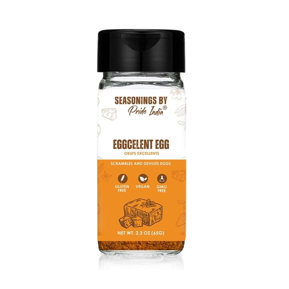 Vegan Egg Seasoning 2.3 oz (65 gm) w/ Convenient Dual Sifter Cap Savory Spicy Tangy Aromatic Flavour | Plant Based Egg Alternative | Non Bio-Engineeres Vegan Gluten Free by Pride of India