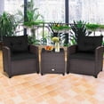thumbnail image 1 of Gymax Ensemble de Conversation en Rotin pour Patio Extérieur 3 Pcs Jardin Cour avec Coussins Noirs, 1 of 10