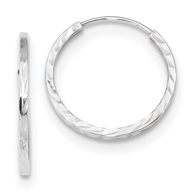 14K White Gold Diamond Cut Square Tube Endless Hoop Earrings