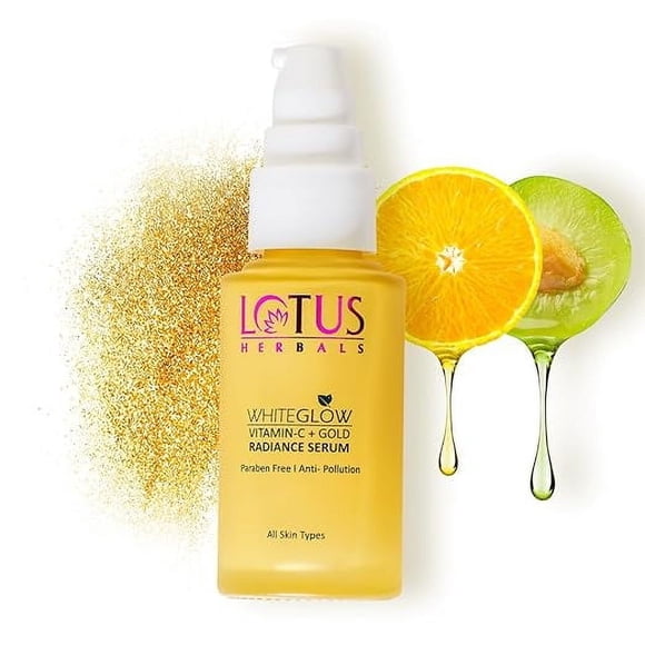 Lotus Herbals WhiteGlow Vitamin C and Gold Radiance Face Serum | Reduces Dark Spots | Enriched with Vitamin C & Gold | | 100x More Vitamin C | Smoothens Skin | Boosts Radiance | Paraben-Free | 30ml