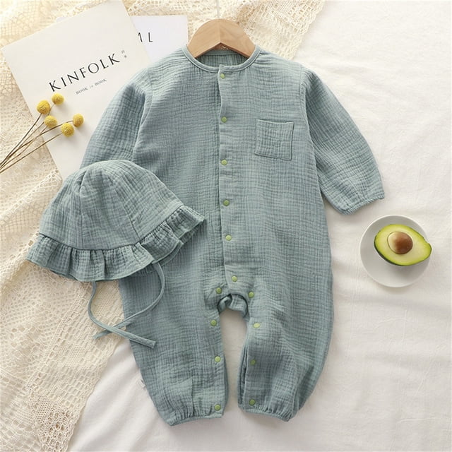 Cowsor Baby Solid Color Long Jumpsuit – Summer Crawling Suit (0-24M)