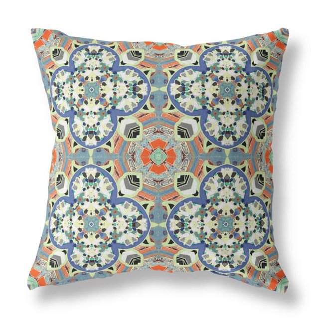 HomeRoots 412097 Coussin en Daim Boho Trèfle 16 Po. , Bleu , Crème & Orange