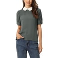 thumbnail image 1 of INSPIRE CHIC Women's Contrast Peter Pan Collar Puff Short Sleeve Pleated Blosue Grey XL, 1 of 5