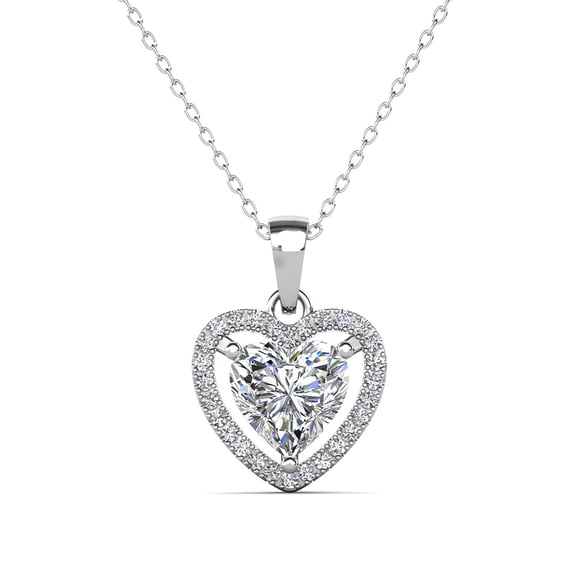 Cate & Chloe Amora Collier Cœur en Argent Plaqué Or Blanc 18k avec Diamants Simulés pour Femmes
