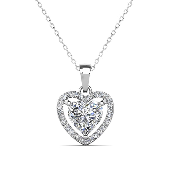 Cate & Chloe Amora 18k White Gold Plated Silver Heart Necklace with Simulated Diamonds for Women