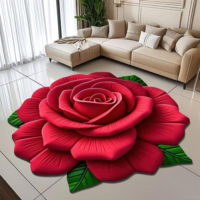 Feltree 3D Flower Mat Non-Slip Soft Area Rug 24x24 Inch Crystal Velvet for Living Room Bedroom Home Office Decor