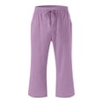 thumbnail image 3 of Plebaso Boys Girls Capris Pants Cotton Linen Drawstring Casual Pants Lightweight Cropped Pants with Pockets, 3 of 5