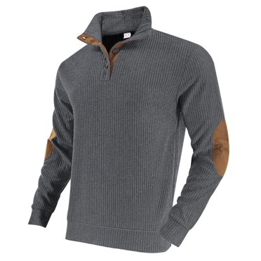 Lmnyox Chandail pour Homme Décontracté Chic à Manches Longues à Col Montant à Boutons Chandail à Enfiler Chemise Classique Mode Hauts Côtelés