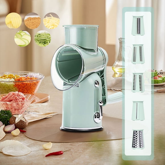 LSLJS Rotary Graters with Handle 5 In 1 Gourmets Cheese Graters Vegetables Slicers Manual Food Slicers with 5 Sets Replaceable Stainless Blades and Strong Suction