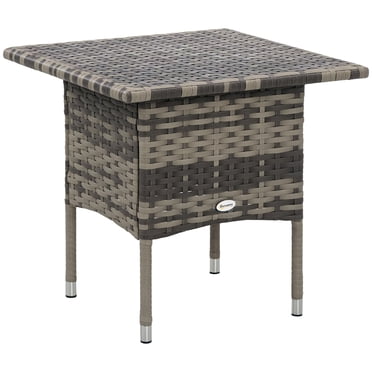 Outsunny Rattan End Table with Full Woven Top, Outdoor Coffee Table, Grey