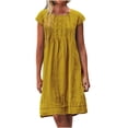 thumbnail image 1 of DPTALR Women's Cotton And Linen Crewneck Loose Short Sleeve Solid Mini Dress, 1 of 8