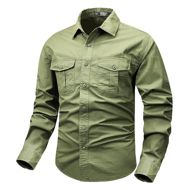 RXIRUCGD Cardigan Blouse Mode Décontractée pour Hommes Col Rabattu Poches Boutons, Vert Armée, Taille : 2TG
