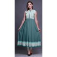 thumbnail image 2 of Bimba Robe Anarkali Géométrique Vert Sarcelle Foncé Col Mandarin Sans Manches Kurtis pour Femmes Imprimé Robe Maxi X-Small, 2 of 6