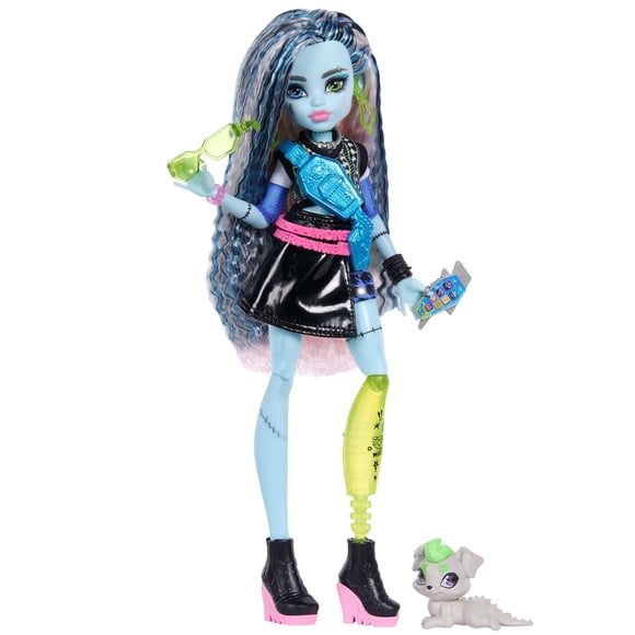 Monster High-Poupée Frankie Stein-avec jupe en similicuir noire