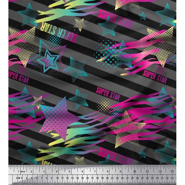 Soimoi Velvet Fabric Star & Diagonal Stripe Print Fabric by Yard 58 Inch Wide