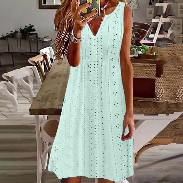 Gspmoly Robes d'Été pour Femmes 2025, Mode Femmes Été Décontracté Uni Col en V Sans Manches Robe Mini Robes de Cocktail pour Femmes Économies d'Été Liquidation