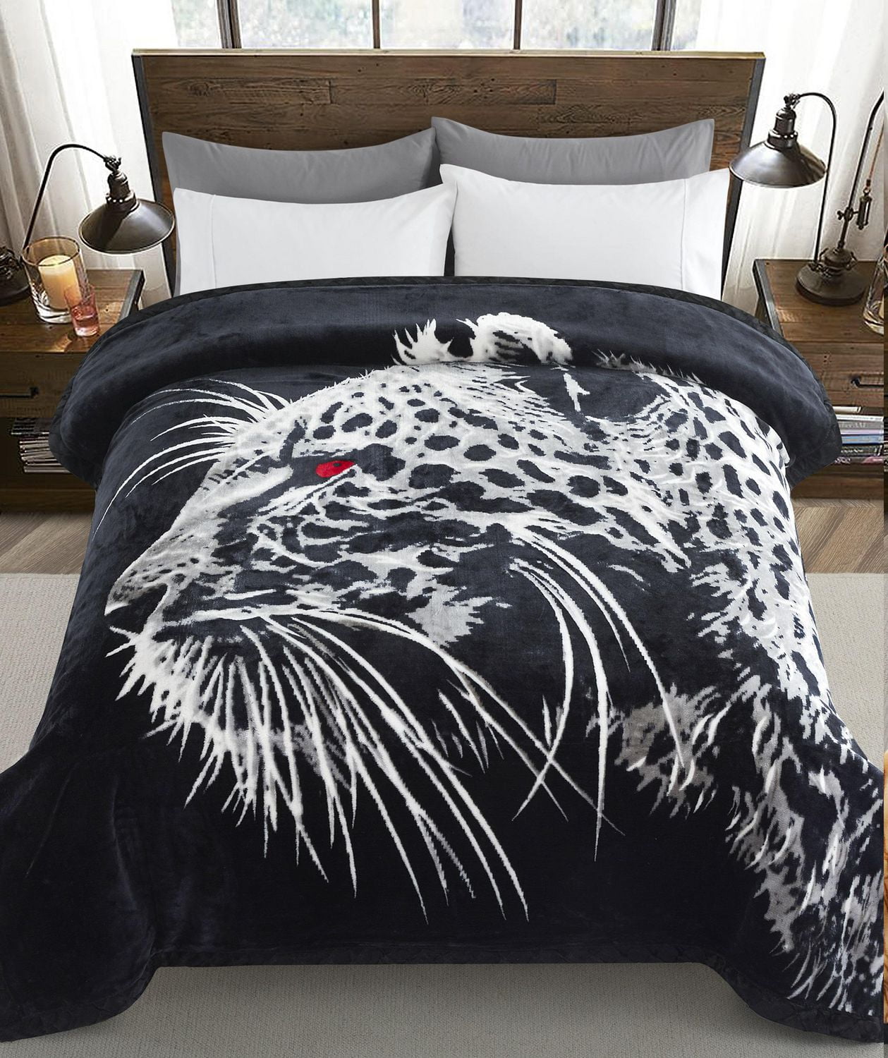 Couverture réversible Marina Décoration de 8 lb, surdimensionnée, tissée, moelleuse, douce et chaude, de style coréen, en flanelle de vison à 2 plis, riche imprimé animal, motif léopard et lion, 78 x