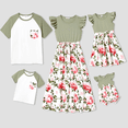 thumbnail image 1 of PatPat Ensembles Assortis pour la Famille : T-shirt à Manches Raglan et Robe Florale à Épaules Volantées, 1 of 2