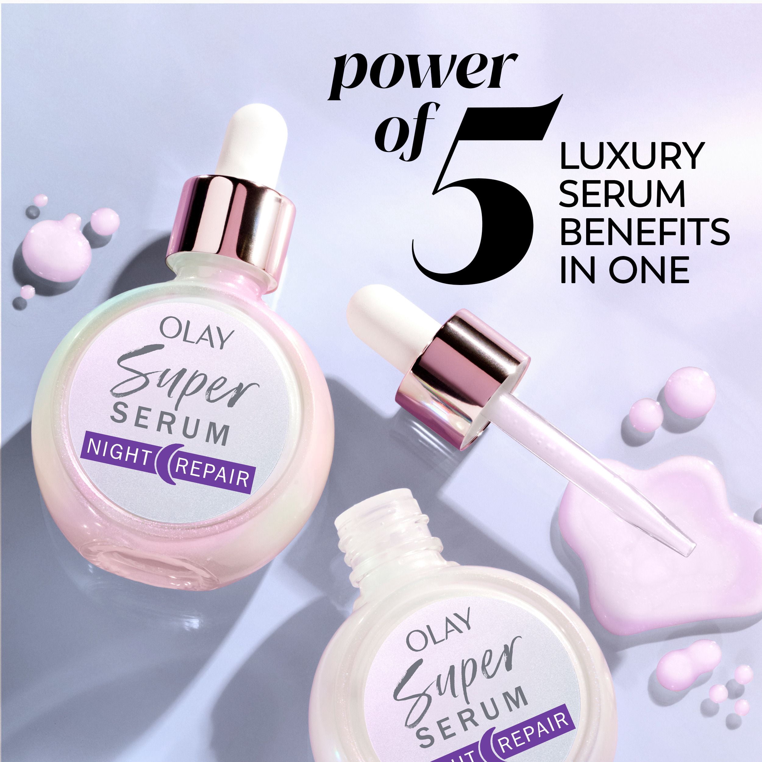Olay Super Serum Night Repair 5-in-1 Lightweight Skin Cell Renewing Face Serum, Wrinkle Correcting Skin Care Treatment with Salicylic Acid, Niacinamide, Lactic Acid, Glycerin, Peptide