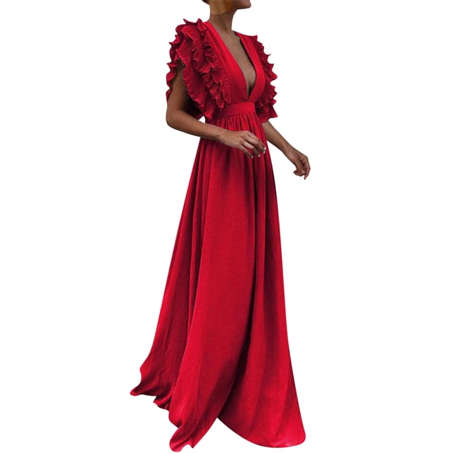 Ketyyh-chn99 Robe Femme Robe de Mariage Robe Maxi Soirée Élégante Robes Formelles Robe de Soirée pour Invitée de Mariage Rouge, TG