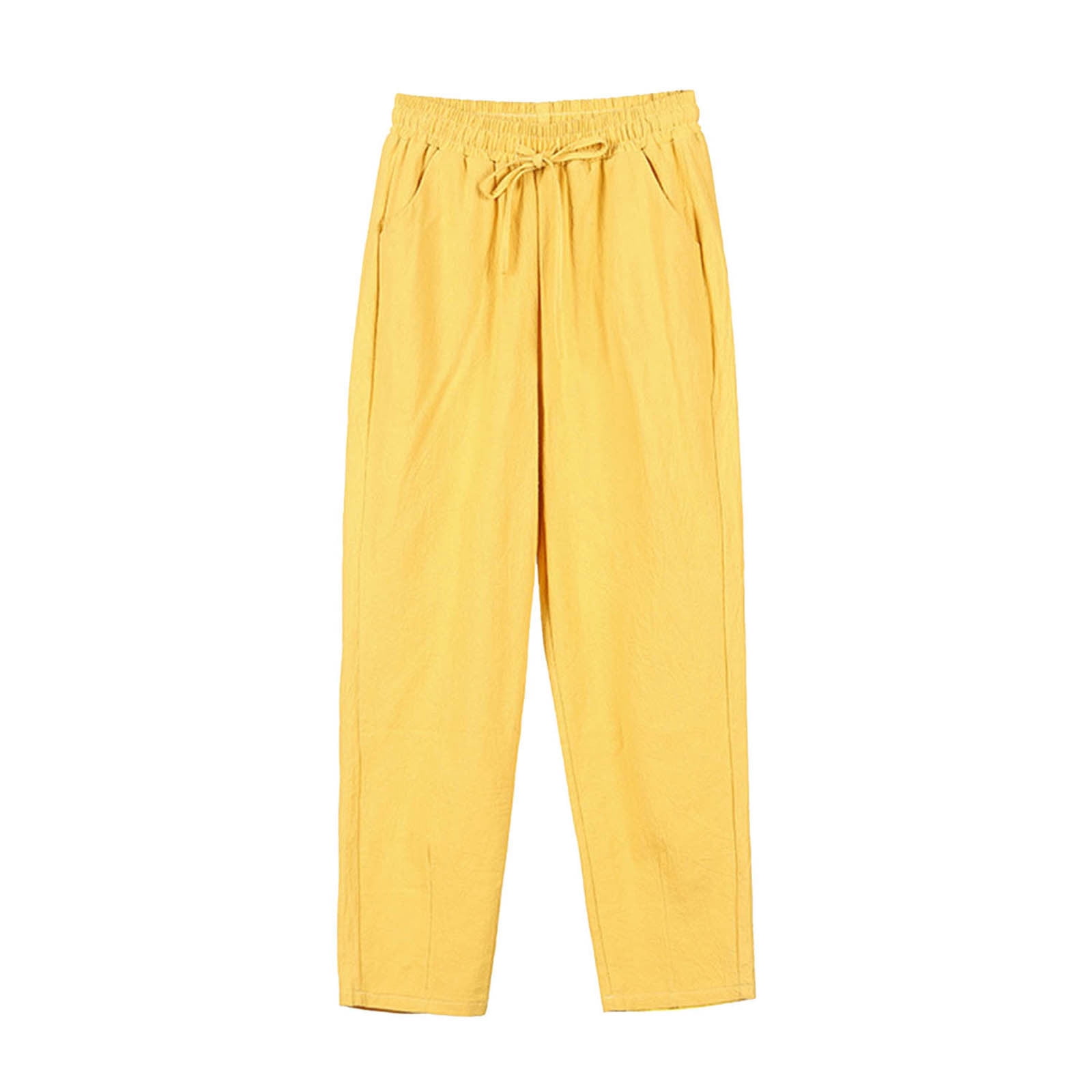 Timegard Pants for Women Elastic Waisted Drawstring Solid Color Crop Pants Casual Comfy Trousers Pockets