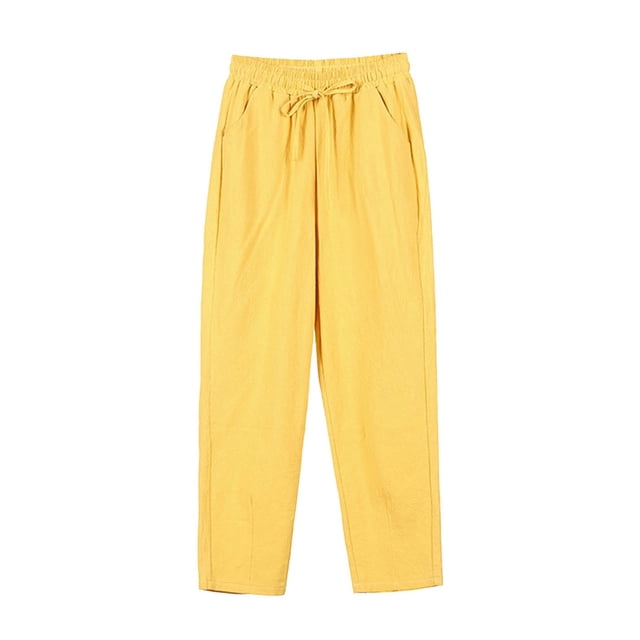 Timegard Pants for Women Elastic Waisted Drawstring Solid Color Crop Pants Casual Comfy Trousers Pockets