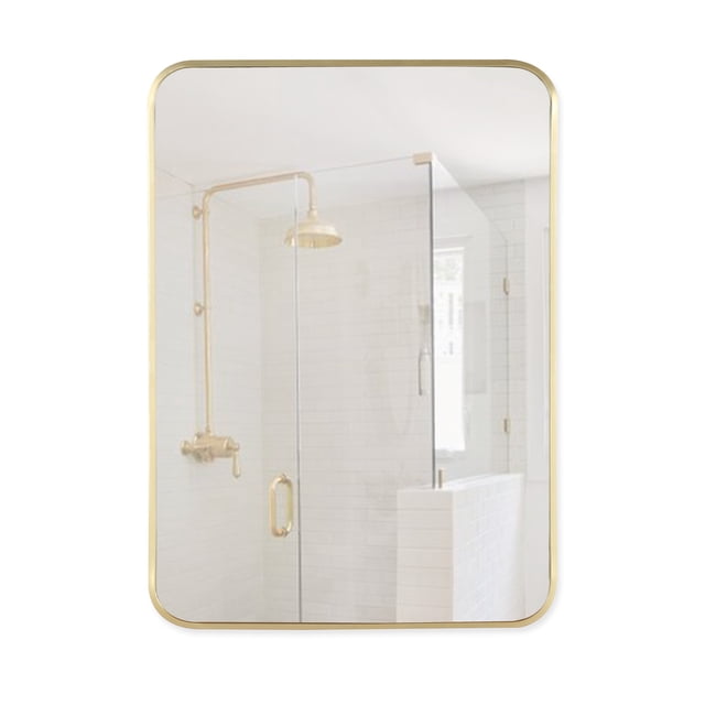 Mirrorize Canada Rounded Rectangle Gold Bathroom Aluminum Framed Decorative Wall Mirror (36 in. H x 24 in. W)