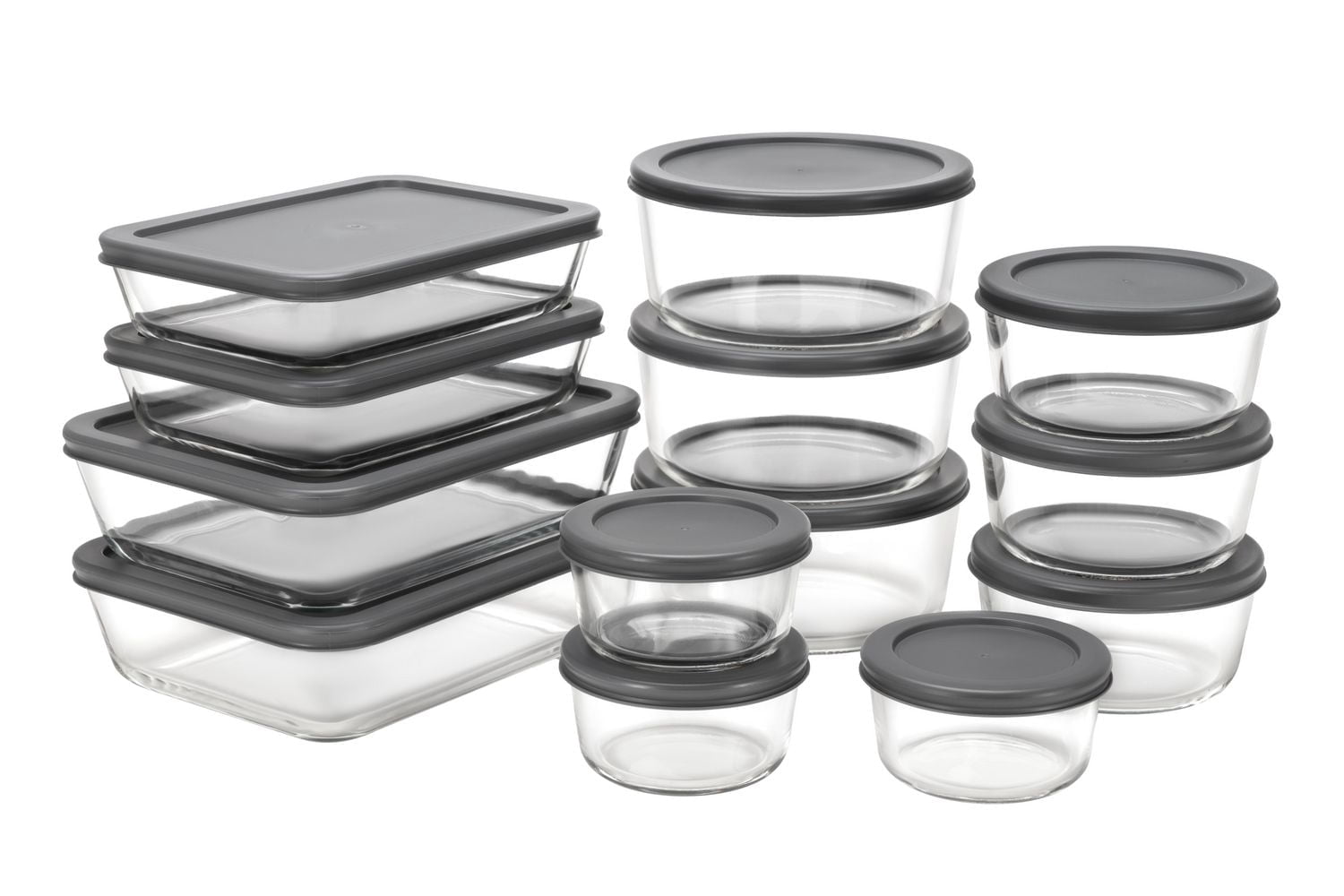 MAINSTAYS Glass food storage set with PE Lid of round and rectangular shape