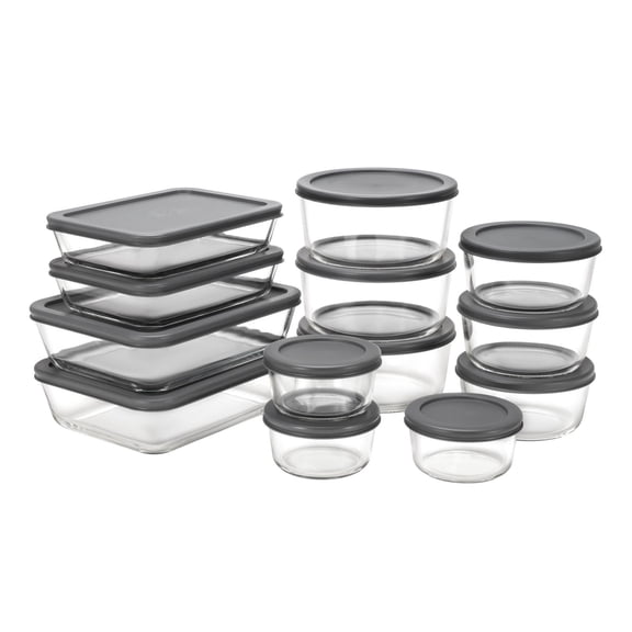 MAINSTAYS Glass food storage set with PE Lid of round and rectangular shape